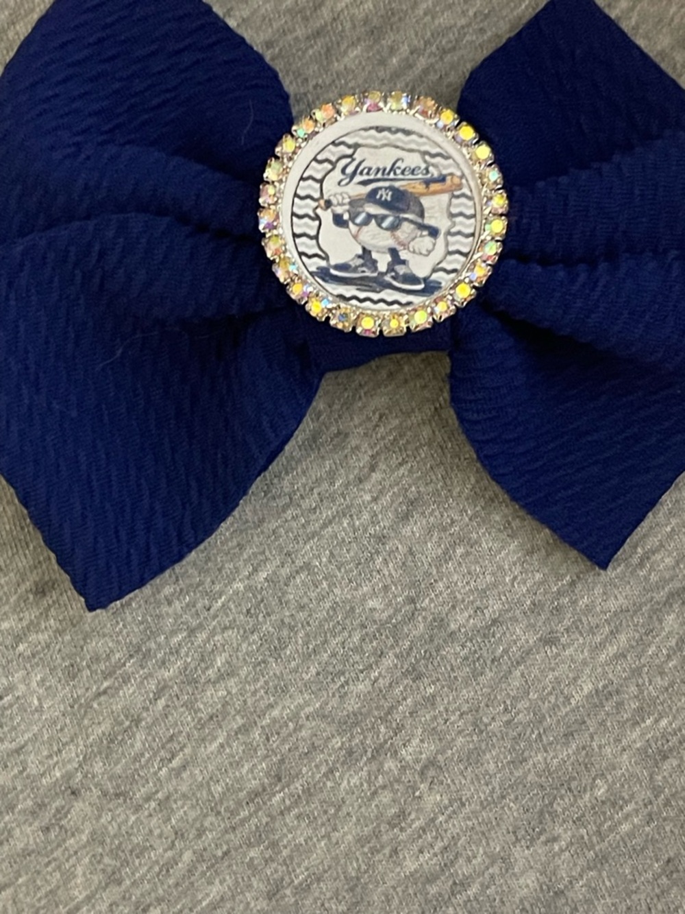 Navy Blue Rhinestone Bow Hair Clip